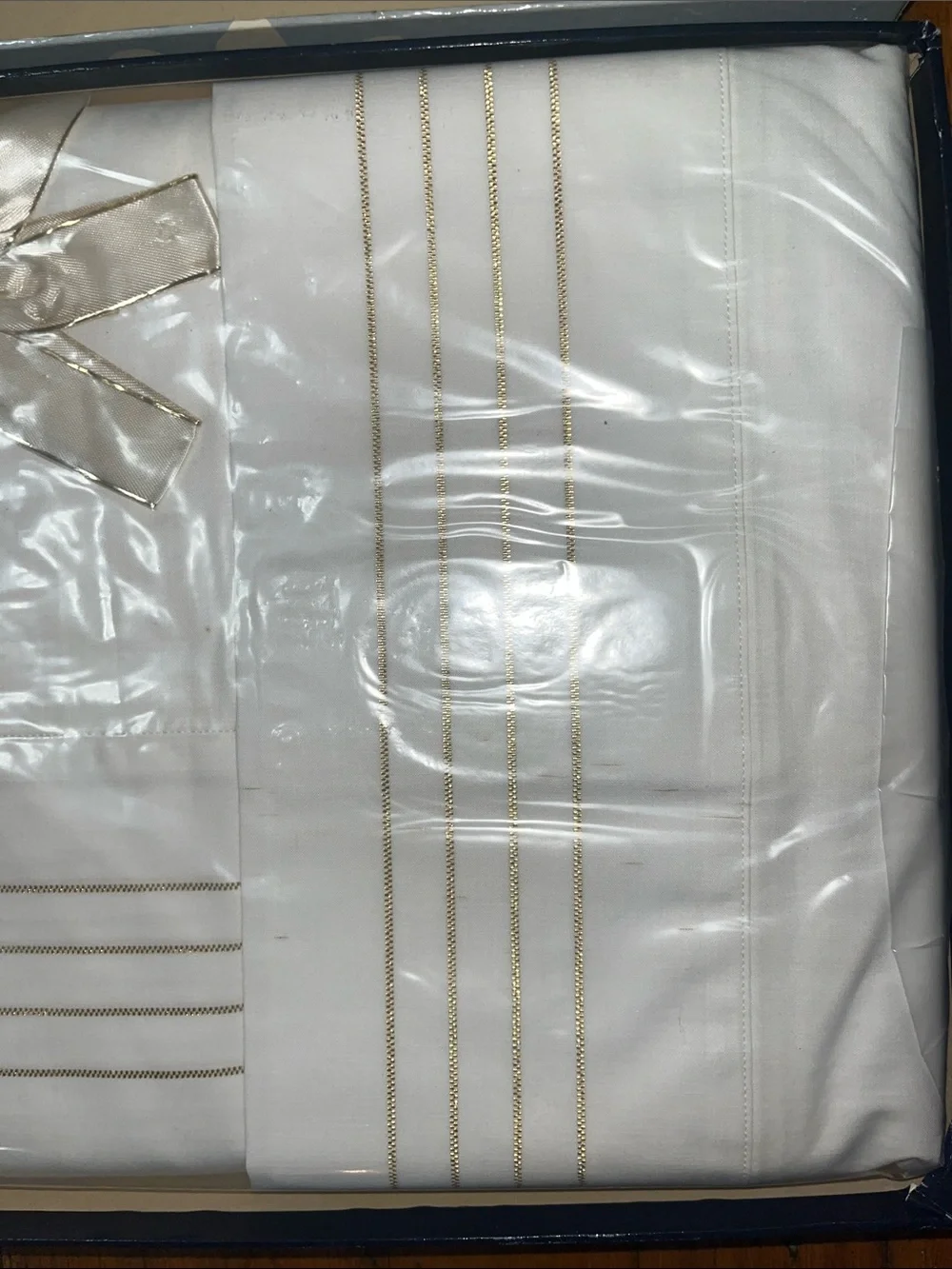 NWT Lady Pepperell Fine Combed Percale Vintage White with Gold Trimmed Sheets